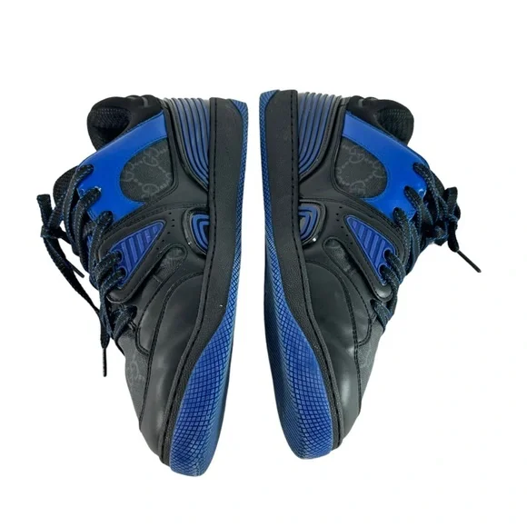 GUCCI Black & Blue Leather/Canvas GG Basket Low Top Men's Sneakers Italy 6.5-7US